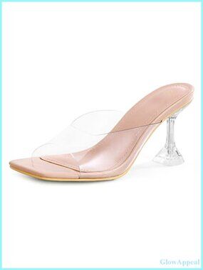 Clear Heeled Sandals Square Toe Transparent Slip On Shoes